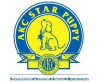 AKC S.T.A.R. Puppy logo featuring a sitting dog graphic and the words Socialization, Training, Activity, Responsibility.